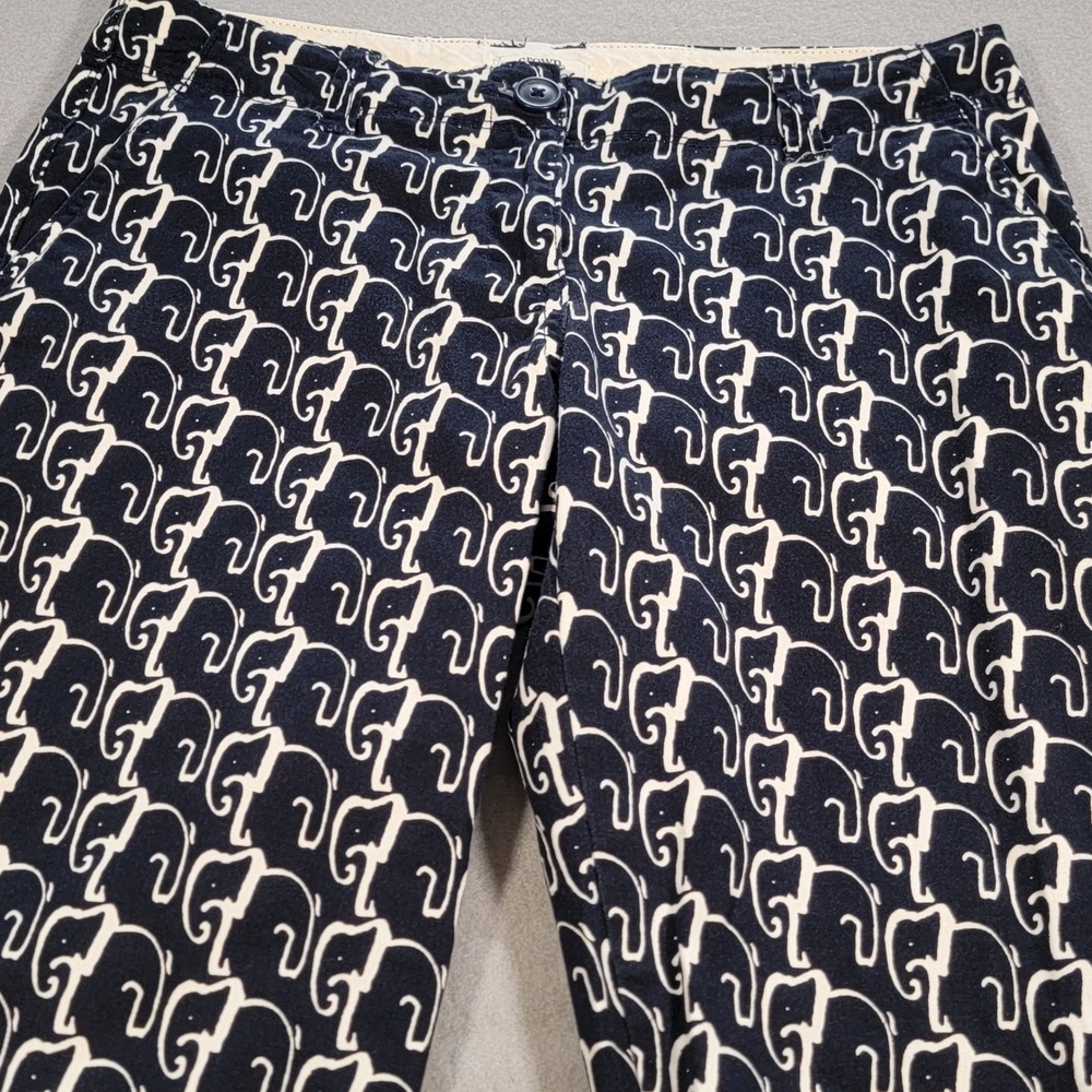 Crown & Ivy Elephant Print Cropped Pants Navy Blue White Women's Size‎ 2 Petite